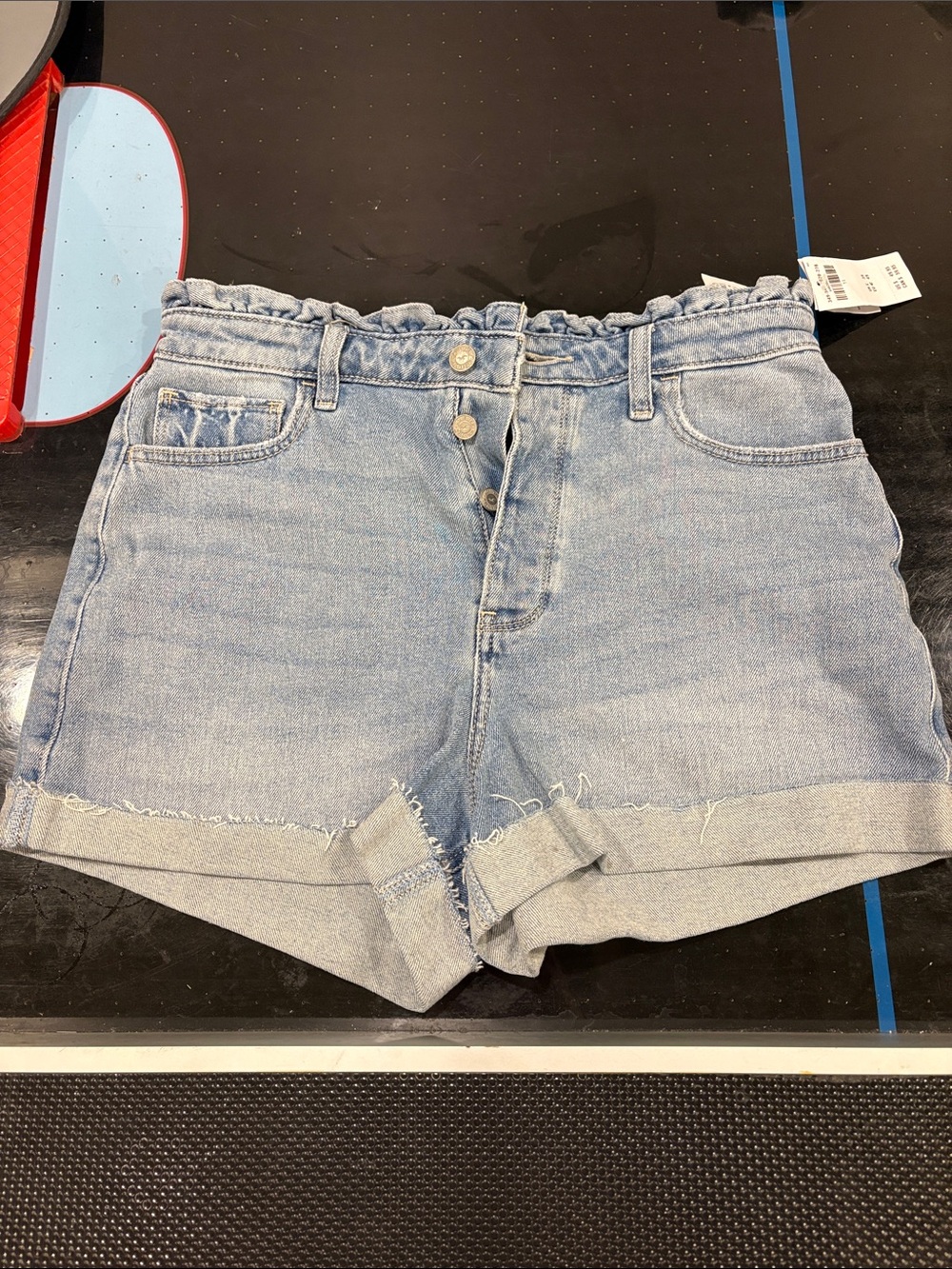 Hollister Light Blue Paperbag Waist Denim Shorts